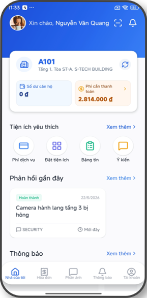 Nhóm chức năng căn hộ - Dashboard chính